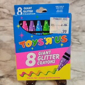 1990 Vintage Novelty TOYS "R" US Giant Glitter Crayons Non-Toxic 8 Count NOS